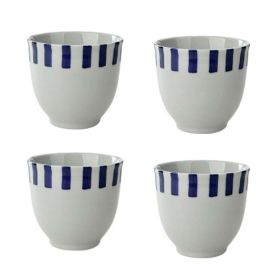 4Pcs Japanese Style Blue Short Stripe Ceramic Teacups Small Straight Wine Glass 150ML