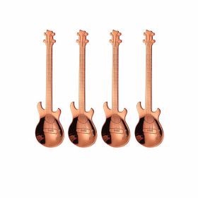 4Pcs Metal Guitar Spoon Flatware Set 18/10 Stainless Steel Guitar Spoons Creative Milk Coffee Spoon Ice Cream Candy Teaspoon (Color: Rose Golden 4 Pcs)