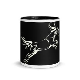 Galloping Grace Coffee Mugs Black & White Horse Art Mug Design By HadiArts (Color + Size: Black- 11-Oz)