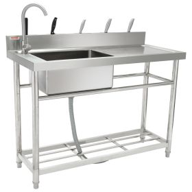 VEVOR Stainless Steel Utility Sink, 1 Compartment Free Standing Small Sink w/Workbench Faucet & legs (Length: 39.4 inches, Product Type: Left Single Slot with Platform)