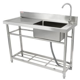 VEVOR Stainless Steel Utility Sink, 1 Compartment Free Standing Small Sink w/Workbench Faucet & legs (Length: 47.2 inches, Product Type: Right Single Slot with Platform)