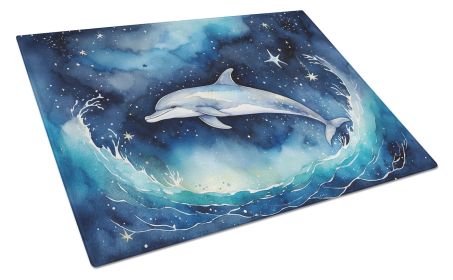 Dolphin in a Starry Sea Glass Cutting Board Decorative Tempered Glass Kitchen Cutting and Serving Board Large Size Chopping Board (Default: Default)