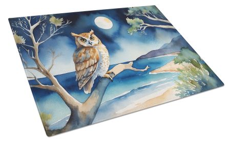 Owl Perched in Coastal Tree Glass Cutting Board Decorative Tempered Glass Kitchen Cutting and Serving Board Large Size Chopping Board (Default: Default)