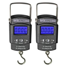 5 Core Fish Scale 110 LBS 50 KG Luggage Handheld Portable Electronic Balance Digital Fishing Postal Hanging Hook Scale with 2 AAA Batteries Built-in M (SKU: LS-006 2pcs)