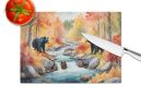 Bears Autumn in the Woods Glass Cutting Board Decorative Tempered Glass Kitchen Cutting and Serving Board Large Size Chopping Board